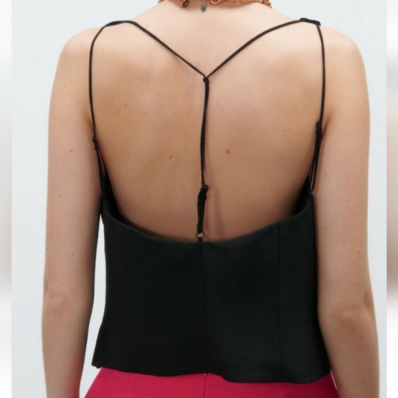 Zara Black Velvet Vest Top Size Small Mixed Media Single Button - Picture 7 of 16